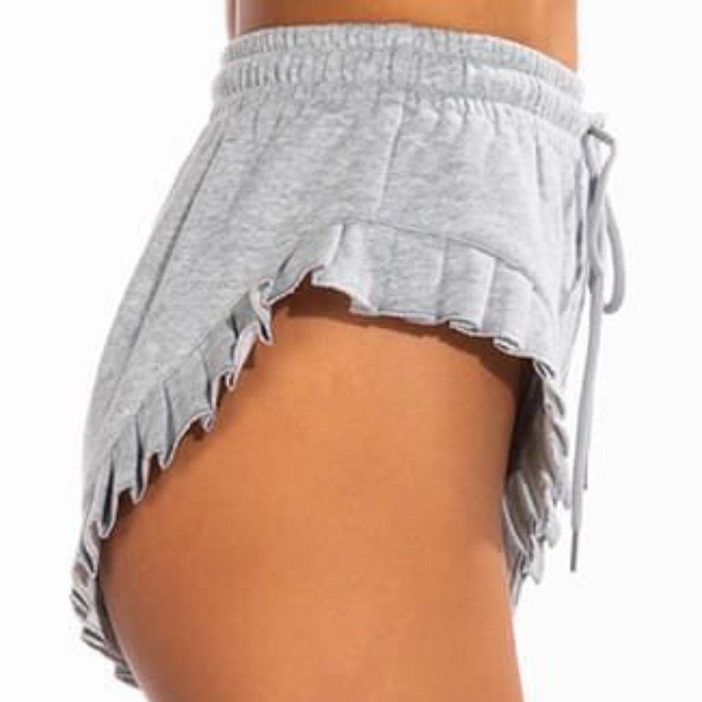 Stasia Ruffle Booty: Heather Gray V-Cut Sweat Shorts Medium - Picture 4 of 6